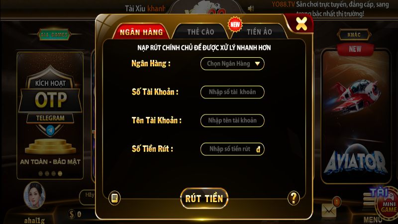 Rút tiền về account đơn giản